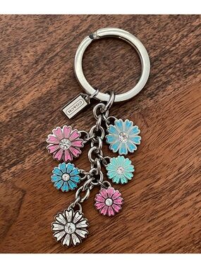 Coach Silver Daisy Multi-Color Charm Keychain
